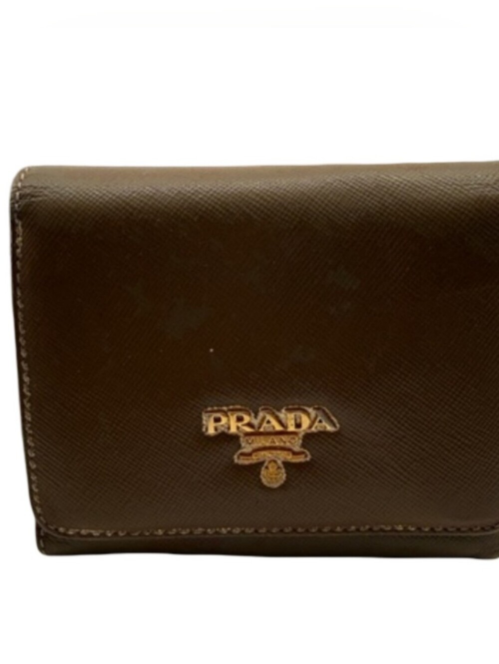 Prada Brown Gold Compact Wallet Women's Unisex Trifold Designer Vintage